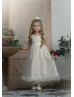 Champagne Lace Tulle Ankle Length Boho Flower Girl Dress